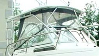Photo of Aquasport 250 Explorer, 2002: Hard-Top, Front Connector, Side Curtains, Aft-Drop-Curtains, viewed from Starboard Front 