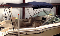 Shade-Kit-Bimini-White™White BIMINI (or Sunshade) Top Shade Extension Kit, Black, 6-8 foot Wide x 5-7 foot Long coverage (= 30-56 square feet), 6ft W x 5ft L unstretched for any boat with a Bimini, Convertible or Sunshade Top and a beam up to 10-foot with 2 Rod Holders on the gunwales at the rear of the boat. Provides coverage from the Top to the back of the cockpit area