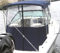 Boston Whaler® Conquest 205 Bimini-Aft-Drop-Curtain-OEM-G2™ Factory Bimini AFT DROP CURTAIN with Eisenglass window(s) zips to back of OEM Bimini-Top (not included) to Floor (Vertical, Not slanted to transom), OEM (Original Equipment Manufacturer)