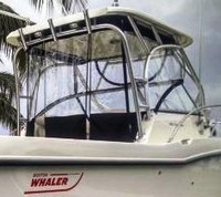 Boston Whaler® Conquest 235 Hard-Top-Aft-Drop-Curtain-OEM-T1™ Factory AFT DROP CURTAIN to floor with Eisenglass window(s) and Zipper Access for boat with Factory Hard-Top, OEM (Original Equipment Manufacturer)