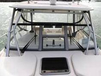 Boston Whaler® Conquest 305 Hard-Top-Connector-Curtains-Connections-SET-OEM-T3™ Factory 5-7 item (7-11 pieces) 4-sided enclosure replacement canvas set: Front window Connector panel(s), Side Curtains (pair each) and Aft Curtain with Connections (zipper strips) for factory installed Hard-Top, OEM (Original Equipment Manufacturer)