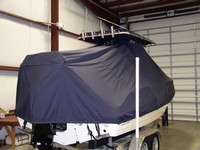 Boston Whaler® Dauntless 200 T-Top-Boat-Cover-Sunbrella-1399™ Custom fit TTopCover(tm) (Sunbrella(r) 9.25oz./sq.yd. solution dyed acrylic fabric) attaches beneath factory installed T-Top or Hard-Top to cover entire boat and motor(s)