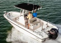 Photo of Boston Whaler Dauntless 210, 2019 Factory Canvas T-Top, viewed from Port Rear, Above 