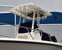 Photo of Boston Whaler Dauntless 210, 2019 Factory Hard-Top Console Reversible Pilot Seat Cover T-Top, viewed from Port Front 