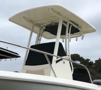 Photo of Boston Whaler Dauntless 210, 2019 Hard-Top Life Jacket Storage Console-Cover T-Top Reversible Pilot Seat Cover, viewed from Port Front 
