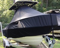 Boston Whaler® Outrage 190 T-Top-Boat-Cover-Sunbrella-1099™ Custom fit TTopCover(tm) (Sunbrella(r) 9.25oz./sq.yd. solution dyed acrylic fabric) attaches beneath factory installed T-Top or Hard-Top to cover entire boat and motor(s)