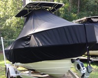 Boston Whaler® Outrage 19 T-Top-Boat-Cover-Sunbrella™ Custom fit TTopCover(tm) (Sunbrella(r) 9.25oz./sq.yd. solution dyed acrylic fabric) attaches beneath factory installed T-Top or Hard-Top to cover entire boat and motor(s)