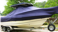 Boston Whaler® Outrage 23 T-Top-Boat-Cover-Sunbrella-1499™ Custom fit TTopCover(tm) (Sunbrella(r) 9.25oz./sq.yd. solution dyed acrylic fabric) attaches beneath factory installed T-Top or Hard-Top to cover entire boat and motor(s)
