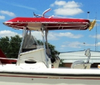 Photo of Boston Whaler Outrage 26, 1999: Factory OEM T-Top in Jockey Red, viewed from Port Side 