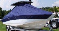 Photo of Boston Whaler Outrage 270 20xx T-Top Boat-Cover, viewed from Starboard Front 