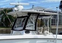 Boston Whaler® Outrage 320 Center Console Hard-Top-Visor-OEM-G1™ Factory Hard-Top VISOR Front Eisenglass Window Set (1, 2 or 3 front panels) fits Factory Hard-Top, with zippers for OEM Side Curtains (not included), OEM (Original Equipment Manufacturer)