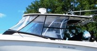 Boston Whaler® Outrage 320 Cuddy Hard-Top-Side-Curtains-Front-OEM-T6™ Factory FRONT SIDE CURTAINS (used with a separate pair of REAR Side Curtains that are NOT included) with Eisenglass windows for boat with Factory Hard-Top, OEM (Original Equipment Manufacturer)