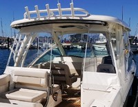 Photo of Boston Whaler Vantage 320 Hard-Top, 2017 Hard-Top, Visor, Side and Aft Curtains White Stamoid, viewed from Starboard Rear 