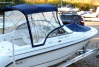 Photo of Boston Whaler Ventura 180, 2006: Bimini Top, Front Visor, Side Curtains, Bow Cover, viewed from Starboard Rear 