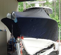 Cape Horn® 31T Tournament T-Top-Boat-Cover-Sunbrella-2999™ Custom fit TTopCover(tm) (Sunbrella(r) 9.25oz./sq.yd. solution dyed acrylic fabric) attaches beneath factory installed T-Top or Hard-Top to cover entire boat and motor(s)