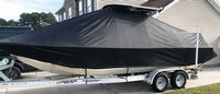 Carolina Skiff® 258 DLV T-Top-Boat-Cover-Sunbrella-1849™ Custom fit TTopCover(tm) (Sunbrella(r) 9.25oz./sq.yd. solution dyed acrylic fabric) attaches beneath factory installed T-Top or Hard-Top to cover entire boat and motor(s)