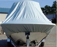 T-Hard-Top-Cover_Round-Bow-Bay_246™Carver(r) p/n 90024SR (style DEHT-24) Covers OVER T-Top or Hard-Top to protect entire boat, top and motor(s) on 24ft-6inch Center-Line Length, 102-inch Beam Round Bow Bay Center Console boat