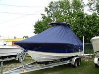 Photo of Century 2301CC 20xx T-Top Boat-Cover, viewed from Port Front 