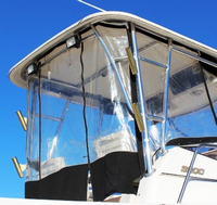 Photo of Century 3200WA Venturi WindShield, 2004: Factory OEM Hard-T Top, Connector, Side Curtains, Aft-Drop-Curtain, viewed from Starboard Rear 