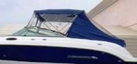 Chaparral® 256 SSI NO Radar Arch Bimini-Aft-Curtain-OEM-T6™ Factory Bimini AFT CURTAIN with Eisenglass window(s) for Bimini-Top (not included) angles back to Transom area (not vertical), OEM (Original Equipment Manufacturer)