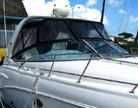 Chaparral® 290 Signature Canvas Under Arch Bimini-Connector-OEM-T2.5™ Factory Front BIMINI CONNECTOR Eisenglass Window Set (also called Windscreen, typically 3 front panels, but 1 or 2 on some boats) zips between Bimini-Top (not included) and Windshield. (NO Bimini-Top OR Side-Curtains, sold separately), OEM (Original Equipment Manufacturer)