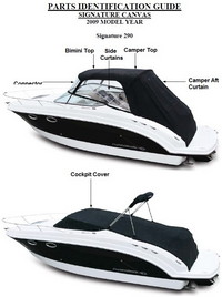 Chaparral® 290 Signature No Arch Bimini-Connector-OEM-T™ Factory Front BIMINI CONNECTOR Eisenglass Window Set (also called Windscreen, typically 3 front panels, but 1 or 2 on some boats) zips between Bimini-Top (not included) and Windshield. (NO Bimini-Top OR Side-Curtains, sold separately), OEM (Original Equipment Manufacturer)
