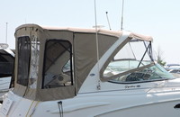 Chaparral® 310 Signature To Arch Bimini-Connector-OEM-T4™ Factory Front BIMINI CONNECTOR Eisenglass Window Set (also called Windscreen, typically 3 front panels, but 1 or 2 on some boats) zips between Bimini-Top (not included) and Windshield. (NO Bimini-Top OR Side-Curtains, sold separately), OEM (Original Equipment Manufacturer)