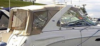Chaparral® 320 Signature Arch Camper-Top-Aft-Curtain-OEM-T3™ Factory Camper AFT CURTAIN with clear Eisenglass windows zips to back of OEM Camper Top and Side Curtains (not included) and connects to Transom, OEM (Original Equipment Manufacturer)