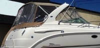 Photo of Chaparral 330 Signature Arch, 2004: Bimini Top under Arch Connector, Side Curtains, Camper Top, Camper Side and Aft Curtains Sunbrella Beige, viewed from Starboard Rear 
