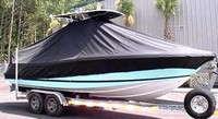 Chris Craft® Catalina 26CC T-Top-Boat-Cover-Sunbrella-1999™ Custom fit TTopCover(tm) (Sunbrella(r) 9.25oz./sq.yd. solution dyed acrylic fabric) attaches beneath factory installed T-Top or Hard-Top to cover entire boat and motor(s)