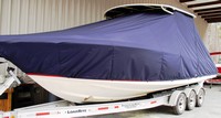 Chris Craft® Catalina 29 Suntender T-Top-Boat-Cover-Sunbrella-2449™ Custom fit TTopCover(tm) (Sunbrella(r) 9.25oz./sq.yd. solution dyed acrylic fabric) attaches beneath factory installed T-Top or Hard-Top to cover entire boat and motor(s)