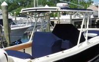 Photo of Chris Craft Catalina 29 Suntender, 2014: Arch Tower-Top Console-Cover Helm Seat Cover Aft Set Cover, viewed from Starboard Rear 