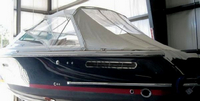 Photo of Chris Craft Corsair 33, 2006: Bimini Top, Front Connector, Side Curtains, Aft Curtain White Aqualon, viewed from Port Rear 