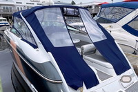 Photo of Cobalt 360, 2004: Bimini Side Curtains, Aft Sunshade Top, Sunshade Top Enclosure Curtains rolled open, viewed from Port Rear 