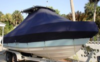 Photo of Cobia® 214CC 20xx T-Top Boat-Cover, viewed from Starboard Front 