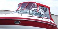 Photo of Crownline 255 CCR, 2007: Bimini Connector, Side Curtains, Aft Curtain Sunbrella Jockey Red (Premium color), viewed from Port Front 