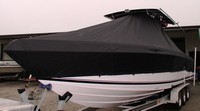 Donzi® 32 ZF Open T-Top-Boat-Cover-Elite-2449™ Custom fit TTopCover(tm) (Elite(r) Top Notch(tm) 9oz./sq.yd. fabric) attaches beneath factory installed T-Top or Hard-Top to cover boat and motors