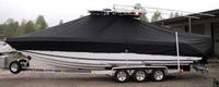 Donzi® 32 ZF Open T-Top-Boat-Cover-Sunbrella-3199™ Custom fit TTopCover(tm) (Sunbrella(r) 9.25oz./sq.yd. solution dyed acrylic fabric) attaches beneath factory installed T-Top or Hard-Top to cover entire boat and motor(s)