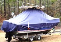 Edgewater® 200CC T-Top-Boat-Cover-Sunbrella-1399™ Custom fit TTopCover(tm) (Sunbrella(r) 9.25oz./sq.yd. solution dyed acrylic fabric) attaches beneath factory installed T-Top or Hard-Top to cover entire boat and motor(s)