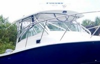 Photo of Edgewater 265 Express, 2003: Factory OEM Hard-Top Hard-Top, Connector, Side Curtains, viewed from Starboard Front 