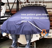 Edgewater® 265 Express T-Top-Boat-Cover-Elite-2099™ Custom fit TTopCover(tm) (Elite(r) Top Notch(tm) 9oz./sq.yd. fabric) attaches beneath factory installed T-Top or Hard-Top to cover boat and motors
