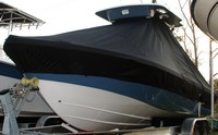 Everglades® 223CC T-Top-Boat-Cover-Elite-1199™ Custom fit TTopCover(tm) (Elite(r) Top Notch(tm) 9oz./sq.yd. fabric) attaches beneath factory installed T-Top or Hard-Top to cover boat and motors