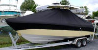 Everglades® 260CC T-Top-Boat-Cover-Sunbrella-1999™ Custom fit TTopCover(tm) (Sunbrella(r) 9.25oz./sq.yd. solution dyed acrylic fabric) attaches beneath factory installed T-Top or Hard-Top to cover entire boat and motor(s)