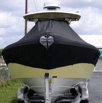 Everglades® 275CC T-Top-Boat-Cover-Elite-1699™ Custom fit TTopCover(tm) (Elite(r) Top Notch(tm) 9oz./sq.yd. fabric) attaches beneath factory installed T-Top or Hard-Top to cover boat and motors