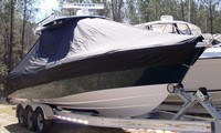 Everglades® 290 Pilot T-Top-Boat-Cover-Elite-2099™ Custom fit TTopCover(tm) (Elite(r) Top Notch(tm) 9oz./sq.yd. fabric) attaches beneath factory installed T-Top or Hard-Top to cover boat and motors