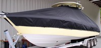Everglades® 290CC T-Top-Boat-Cover-Wmax-1749™ Custom fit TTopCover(tm) (WeatherMAX(tm) 8oz./sq.yd. solution dyed polyester fabric) attaches beneath factory installed T-Top or Hard-Top to cover entire boat and motor(s)
