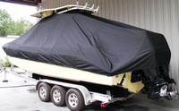 Everglades® 290CC T-Top-Boat-Cover-Elite-2099™ Custom fit TTopCover(tm) (Elite(r) Top Notch(tm) 9oz./sq.yd. fabric) attaches beneath factory installed T-Top or Hard-Top to cover boat and motors