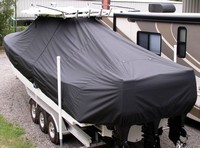 Photo of Everglades 350CC 20xx T-Top Boat-Cover, viewed from Port Rear, Above 