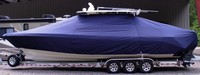 Everglades® 355CC T-Top-Boat-Cover-Wmax-2649™ Custom fit TTopCover(tm) (WeatherMAX(tm) 8oz./sq.yd. solution dyed polyester fabric) attaches beneath factory installed T-Top or Hard-Top to cover entire boat and motor(s)