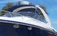 Photo of Formula 370 SS Aluminum WindShield, 2007: Bimini Top, Camper Top, Arch Connections, viewed from Port Front 